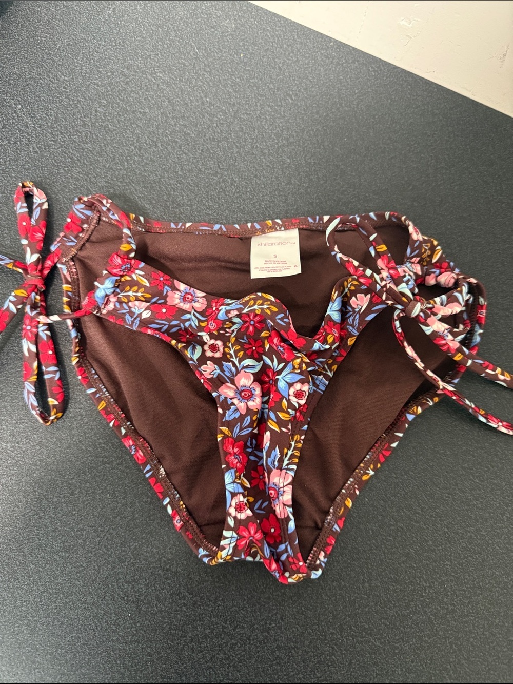Xhilaration Brown Floral Tie-Side Bikini Bottoms